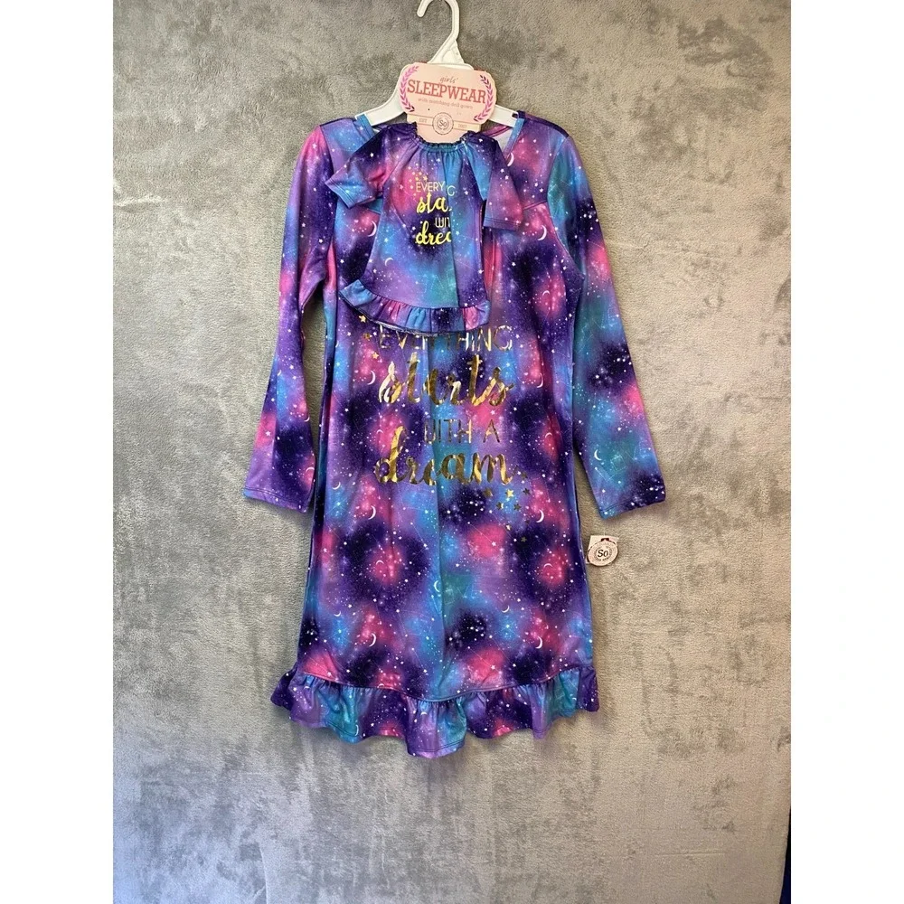 So Girls Sleepwear Nightgown Doll Gown Size 12 Galaxy Stars Purple NWT Gift